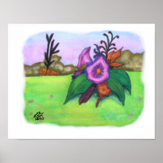 Watercolor Watercolour Fantasy Garden Flowers Art Poster