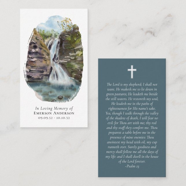 Watercolor Waterfall Cross Memorial Prayer Card (Front/Back)