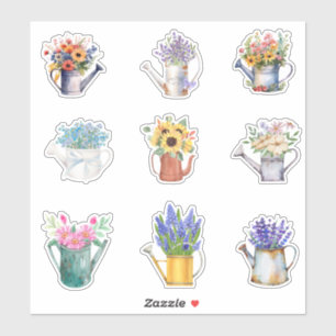 Watercolor Watering Cans with Flowers