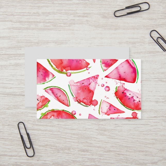 Watercolor Watermelon 1 Business Card (Front/Back In Situ)