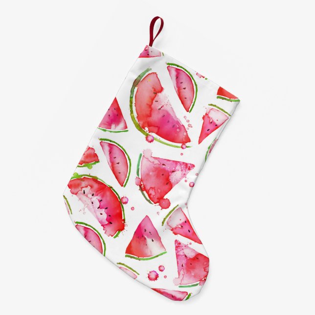 Watercolor Watermelon 1 Small Christmas Stocking (Front (Hanging))