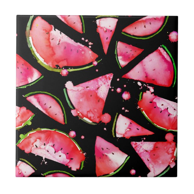 Watercolor Watermelon 2 Ceramic Tile (Front)