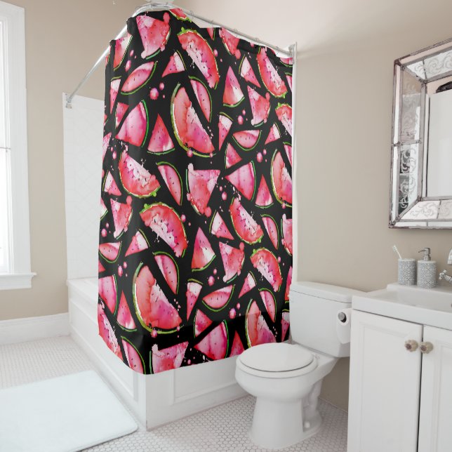 Watercolor Watermelon 2 Shower Curtain (In Situ)