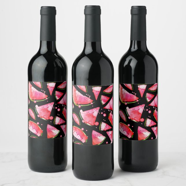 Watercolor Watermelon 2 Wine Label (Bottles)