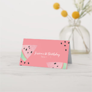 Watercolor Watermelon Birthday Seeds Pink Tent Place Card