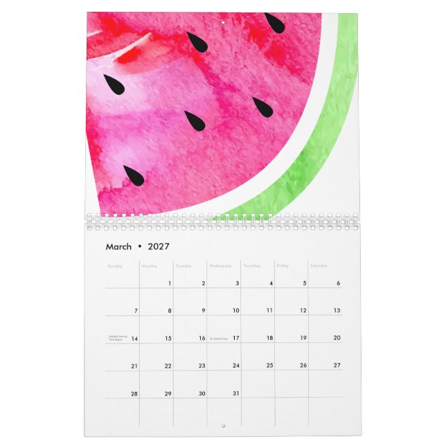 Watercolor Watermelon Calendar (Mar 2027)