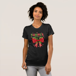 Watercolor Watermelon Coquette Bow Summer Vibes T- T-Shirt