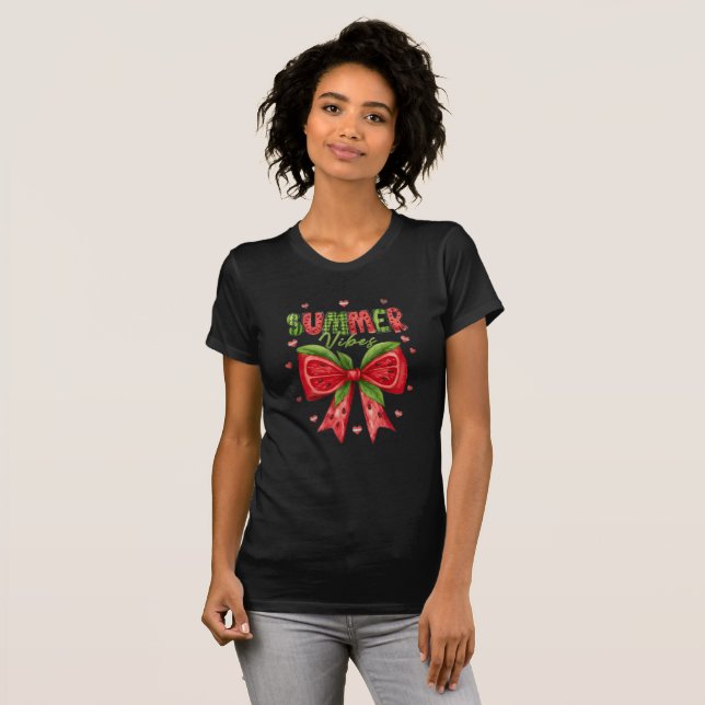 Watercolor Watermelon Coquette Bow Summer Vibes T- T-Shirt (Front Full)