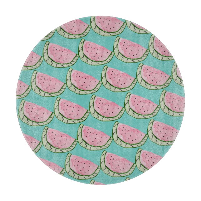Watercolor Watermelon Doodles Painted Patterned   Cutting Board (Front)