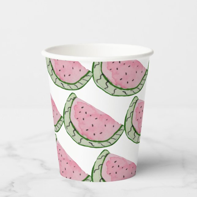 Watercolor Watermelon Doodles Painted Patterned  Paper Cups (Front)