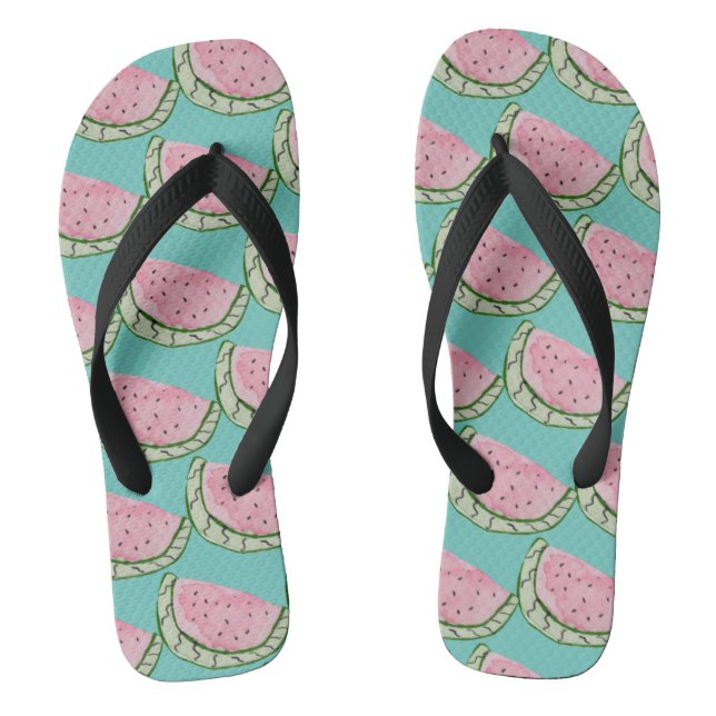 Watercolor Watermelon Doodles Painted Patterned  Thongs (Footbed)