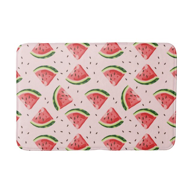 Watercolor Watermelon Fruit Pattern Bath Mat (Front)