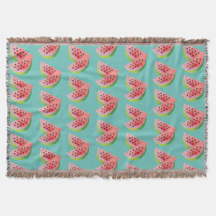 Watercolor Watermelon Pair Summer Pattern Teal Throw Blanket
