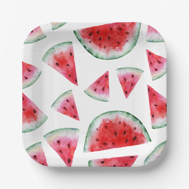 Watercolor Watermelon Paper Plates (Front)