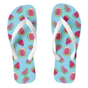 Watercolor watermelon pattern red green blue thongs