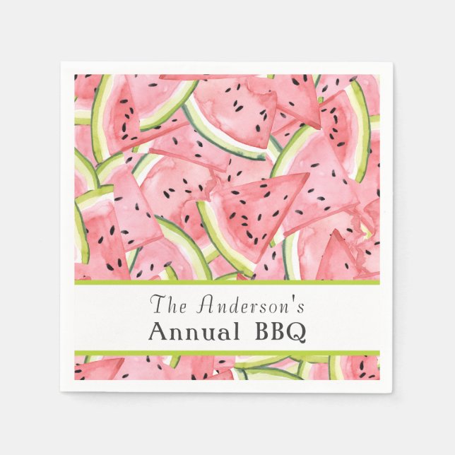 Watercolor Watermelon Pattern with Custom Text Napkin (Front)