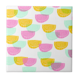 Watercolor Watermelon Pink Green Yellow Pattern Ceramic Tile