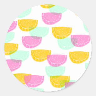 Watercolor Watermelon Pink Green Yellow Pattern  Classic Round Sticker