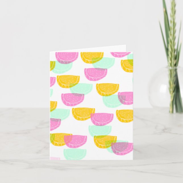 Watercolor Watermelon Pink Green Yellow Pattern  Note Card (Front)