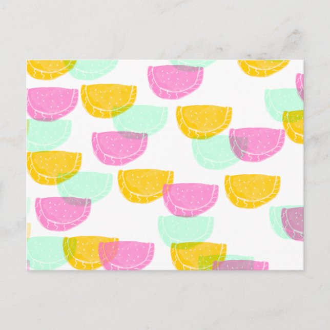 Watercolor Watermelon Pink Green Yellow Pattern    Postcard (Front)