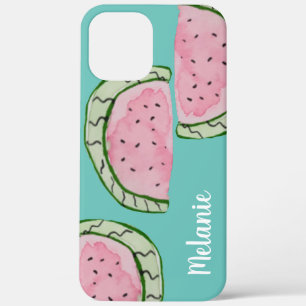 Watercolor  Watermelon Pink  Teal Monogrammed    iPhone 12 Pro Max Case