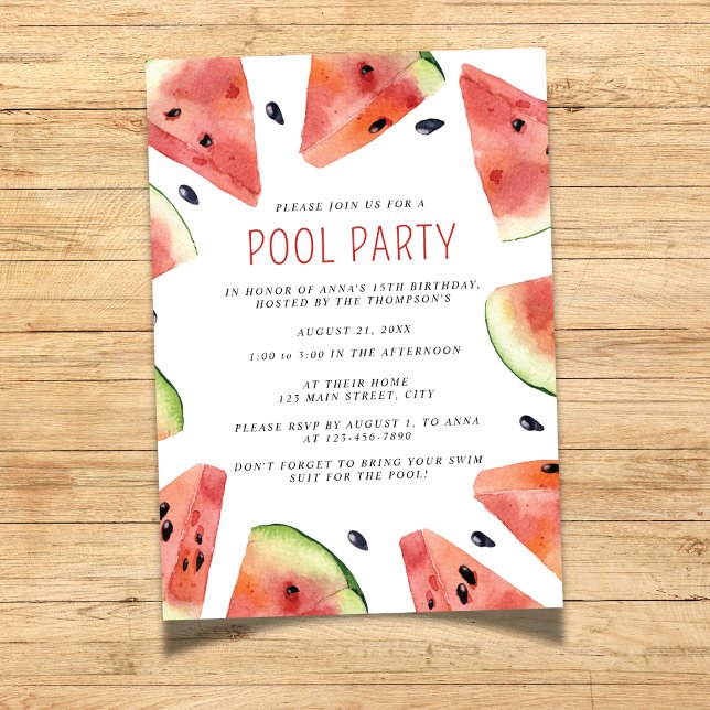 Watercolor Watermelon Pool Party Invitation (Creator Uploaded)