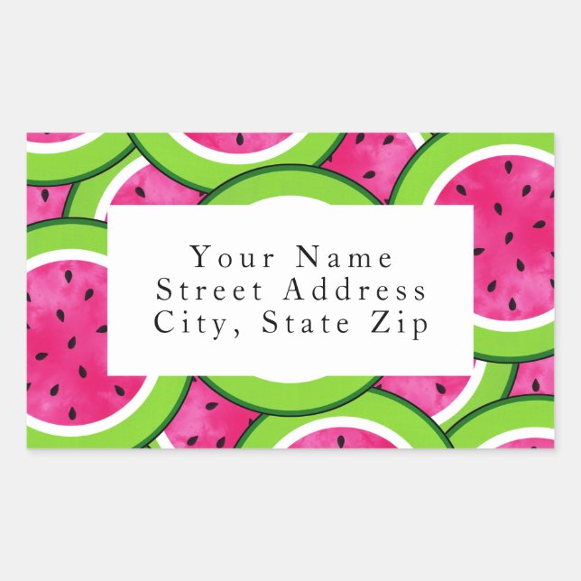 Watercolor Watermelon Slice Pattern Labels (Front)