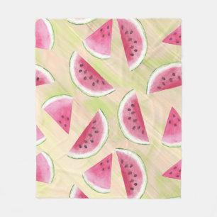 Watercolor Watermelon Slices Paint Brush Strokes Fleece Blanket