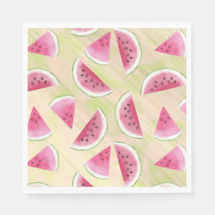 Watercolor Watermelon Slices Paint Brush Strokes Napkin