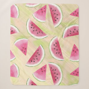 Watercolor Watermelon Slices Paint Brush Strokes Sherpa Blanket