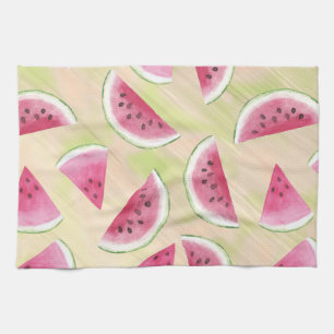 Watercolor Watermelon Slices Paint Brush Strokes Tea Towel