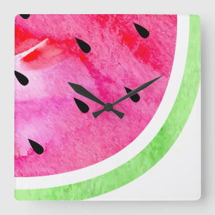 Watercolor Watermelon Square Wall Clock