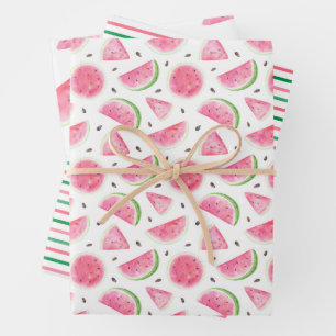 Watercolor Watermelon & Stripes Pattern Wrapping Paper Sheet
