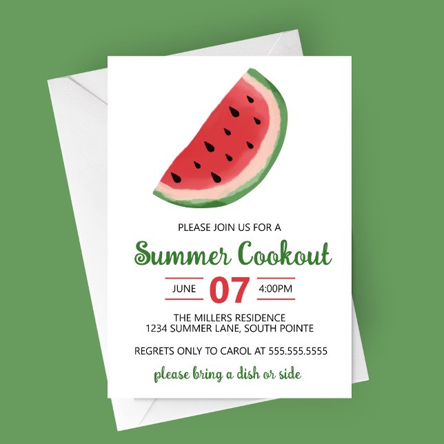 Watercolor Watermelon Summer Cookout Party Invitation (Watercolor Watermelon Summer Cookout Party Invitation)