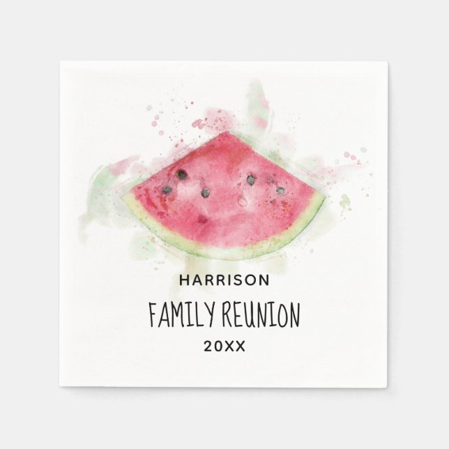 Watercolor Watermelon Summer Family Reunion Napkin (Front)
