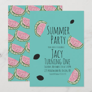 Watercolor Watermelon Summer Seeds Birthday Party Invitation
