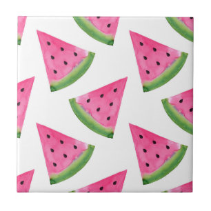 Watercolor Watermelon Wedge Pattern Ceramic Tile