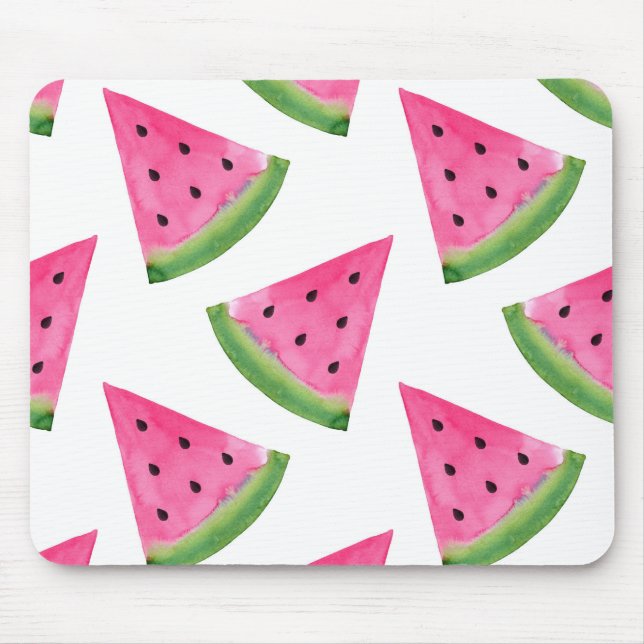 Watercolor Watermelon Wedge Pattern Mouse Pad (Front)
