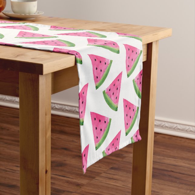 Watercolor Watermelon Wedge Pattern Short Table Runner (In Situ)