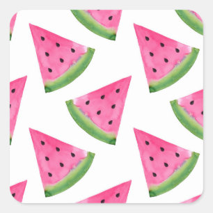 Watercolor Watermelon Wedge Pattern Square Sticker
