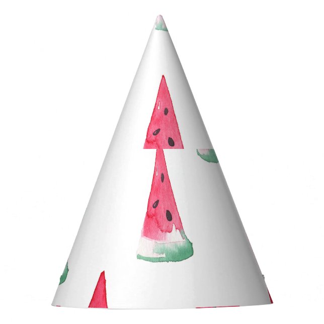 Watercolor watermelons, seamless summer pattern. party hat (Front)