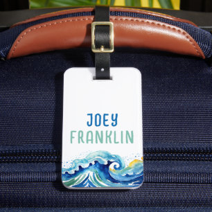 Watercolor Wave Beach Personalised Backpack Tag