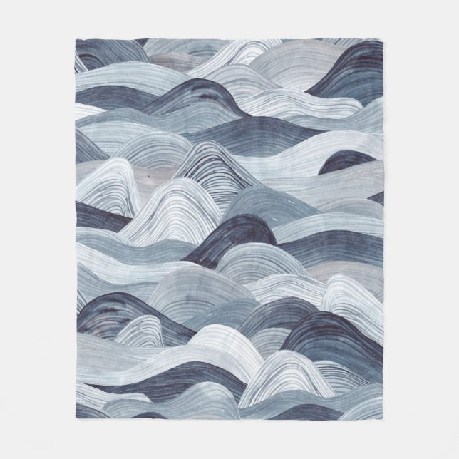 Watercolor wave pattern. Seamless background. Gray Fleece Blanket (Front)