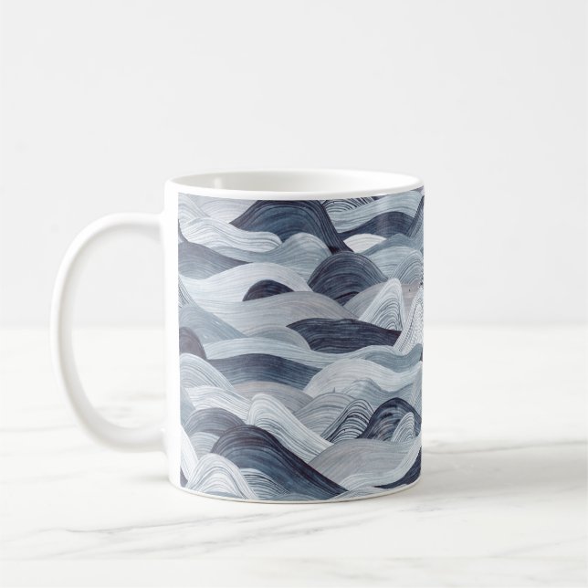 Watercolor wave pattern. Seamless background. Grey Coffee Mug (Left)