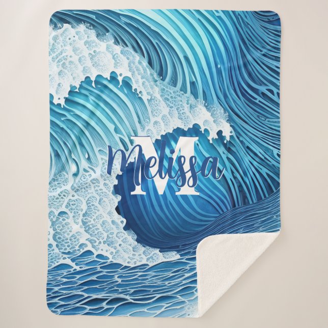 Watercolor Wave Sherpa Blanket (Front)