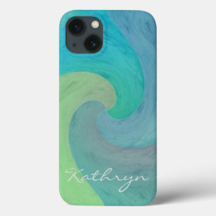 Watercolor Wave Turquoise Green Personalised Art iPhone 13 Case