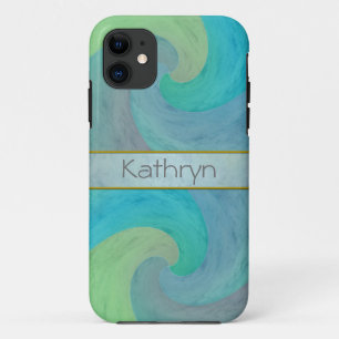 Watercolor Wave Turquoise Green Personalised Art iPhone 11 Case
