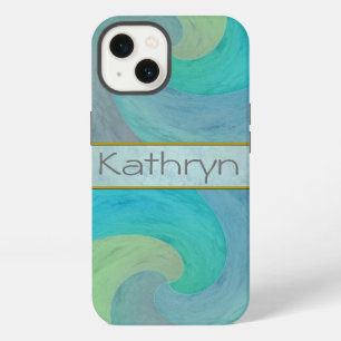 Watercolor Wave Turquoise Green Personalised Art iPhone Case