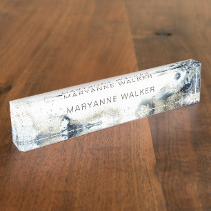 Watercolor Waves And Gold Sand Coastal Nameplate