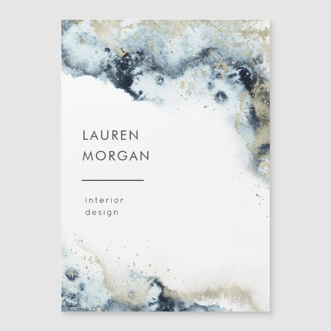 Watercolor Waves and Sand Magnetic Business Card (Front)